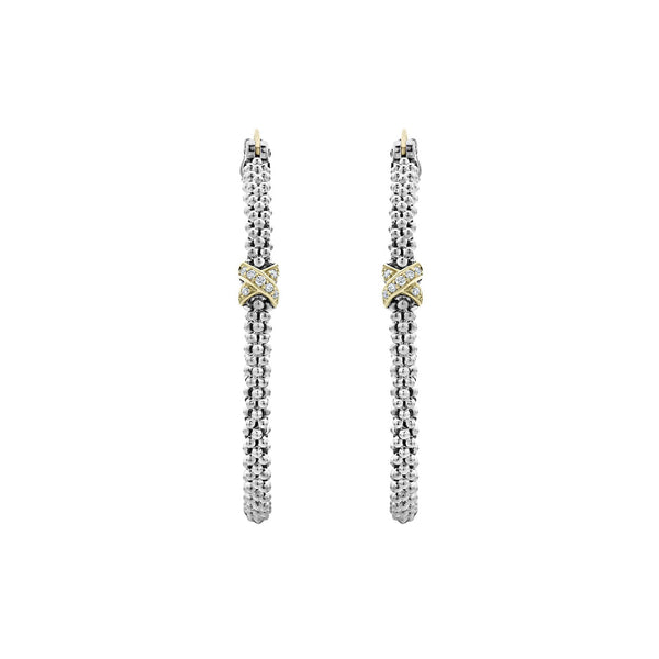 Large X Diamond Caviar Hoop Earrings
