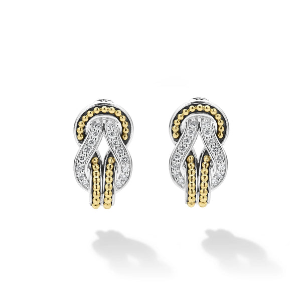 Two-Tone Knot Diamond Huggie Earrings