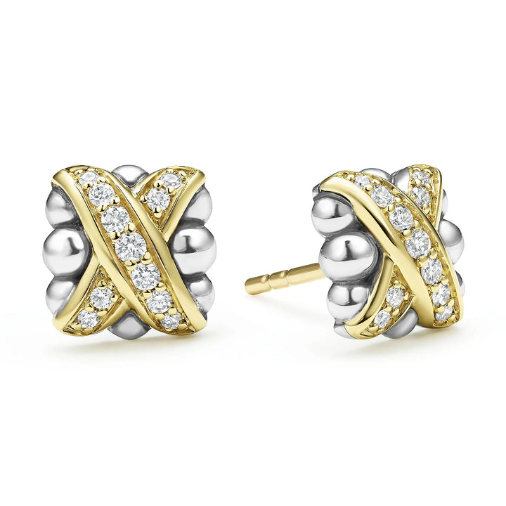 Two-Tone X Diamond Stud Earrings