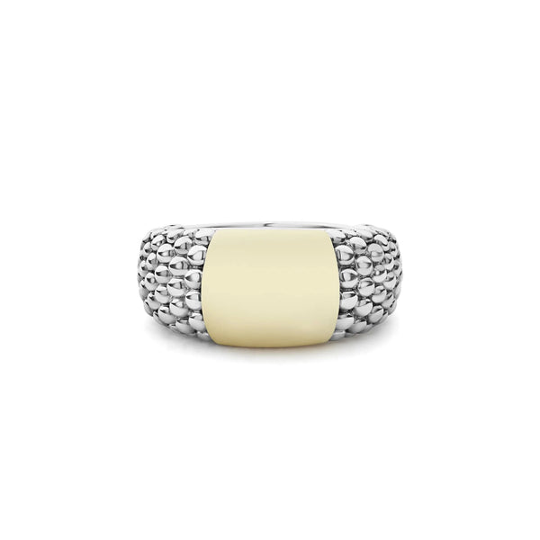 Two-Tone Station Caviar Ring