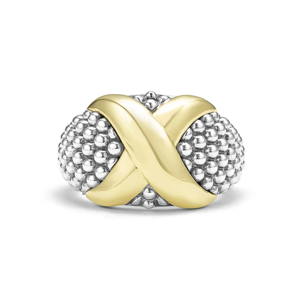 Two-Tone X Caviar Dome Ring