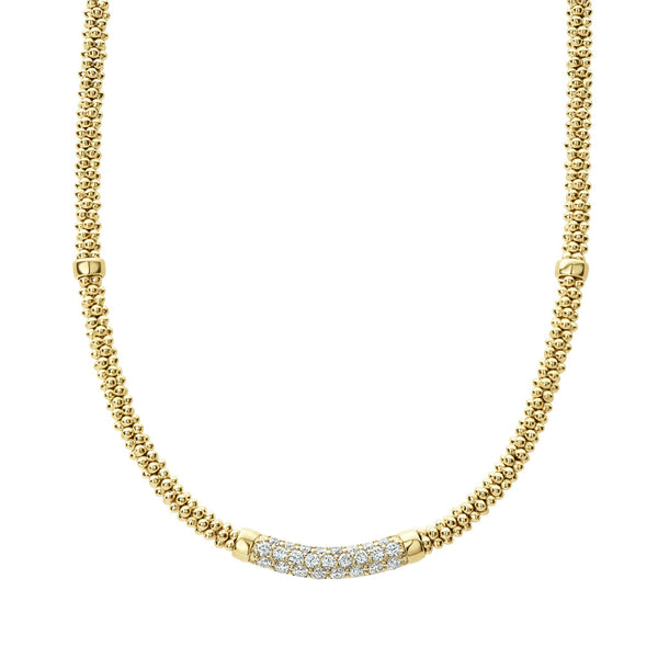 Eight Gold Station Diamond Caviar Necklace