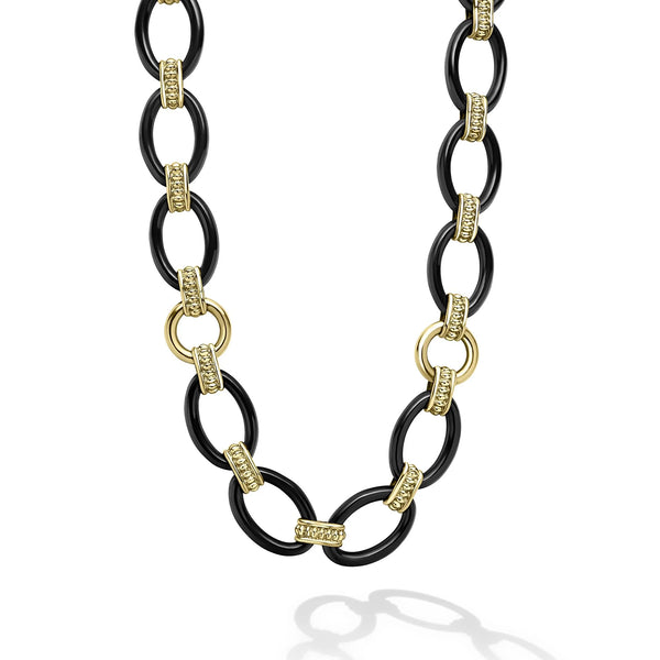 18K Gold and Black Ceramic Link Necklace