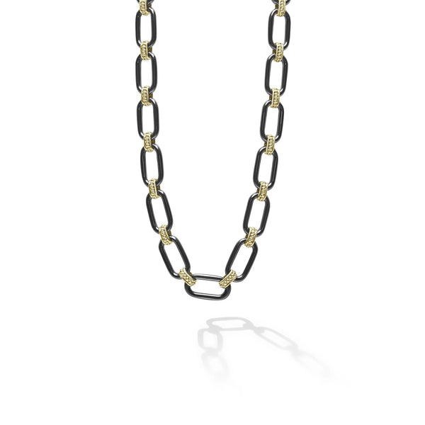 18K Gold and Black Ceramic Link Necklace