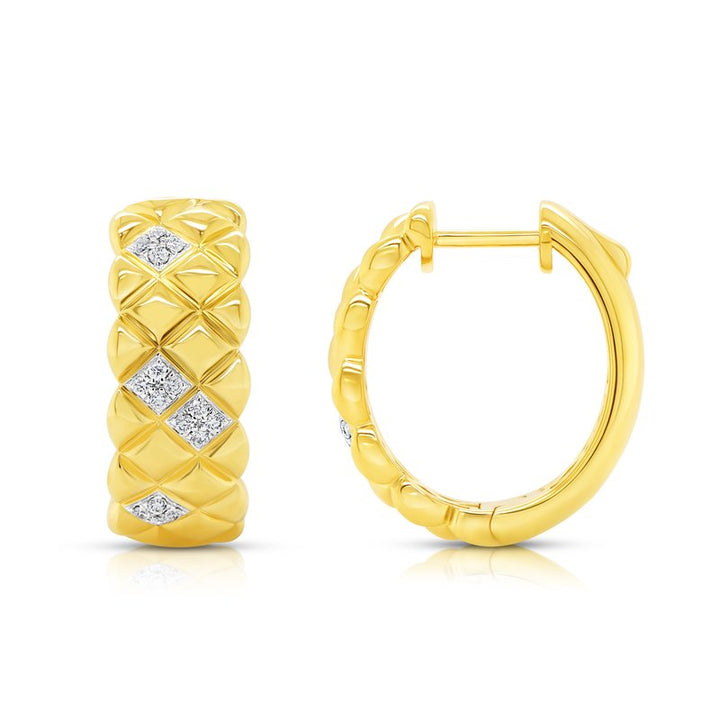 0.19ctw Diamond Quilt Hoop Earrings