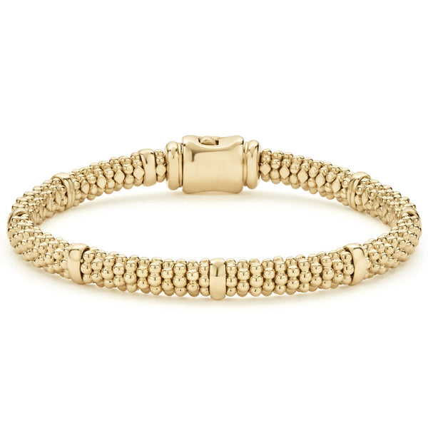 18K Gold Station Caviar Bracelet | 6mm