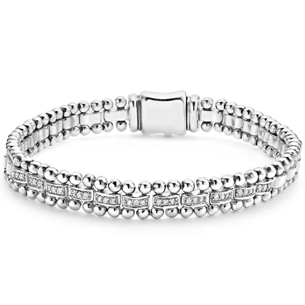 Small Single Station Diamond Circle Caviar Bracelet | 6mm