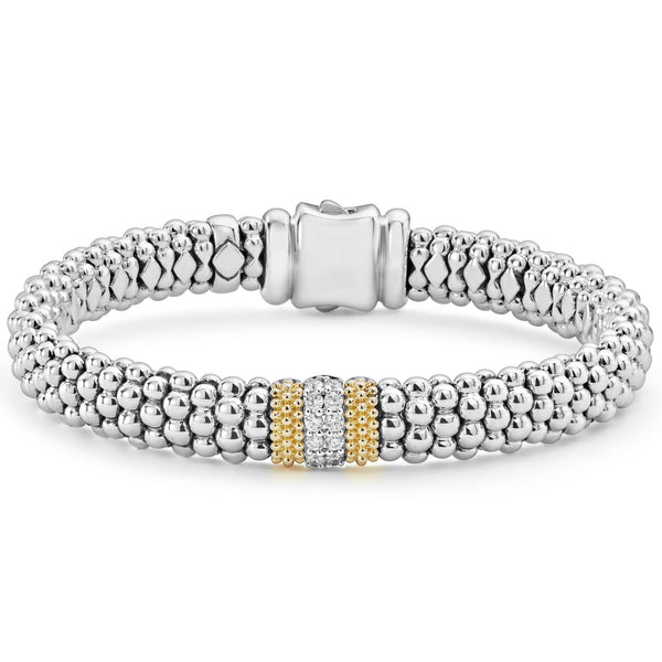 Single Station Diamond Caviar Bracelet | 9mm