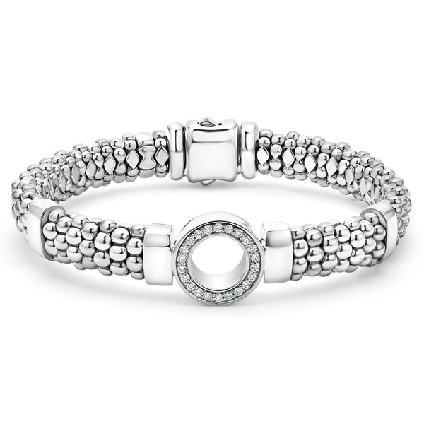 Single Station Diamond Circle Caviar Bracelet | 9mm