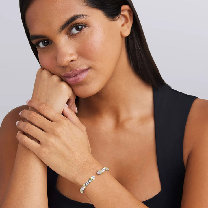 Two-Tone Caviar Diamond Versa Torque Bracelet | 5mm