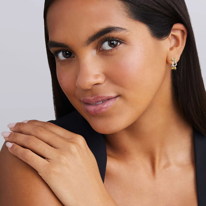 Two-Tone Petite Link Diamond Hoop Earrings