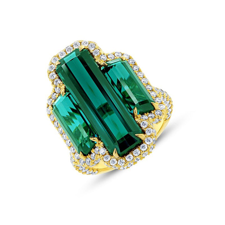 3-Sided Emerald Cut Green Tourmaline Ring