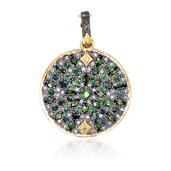0.45ctw Champagne Diamond Blue-Green Tourmaline Pendant