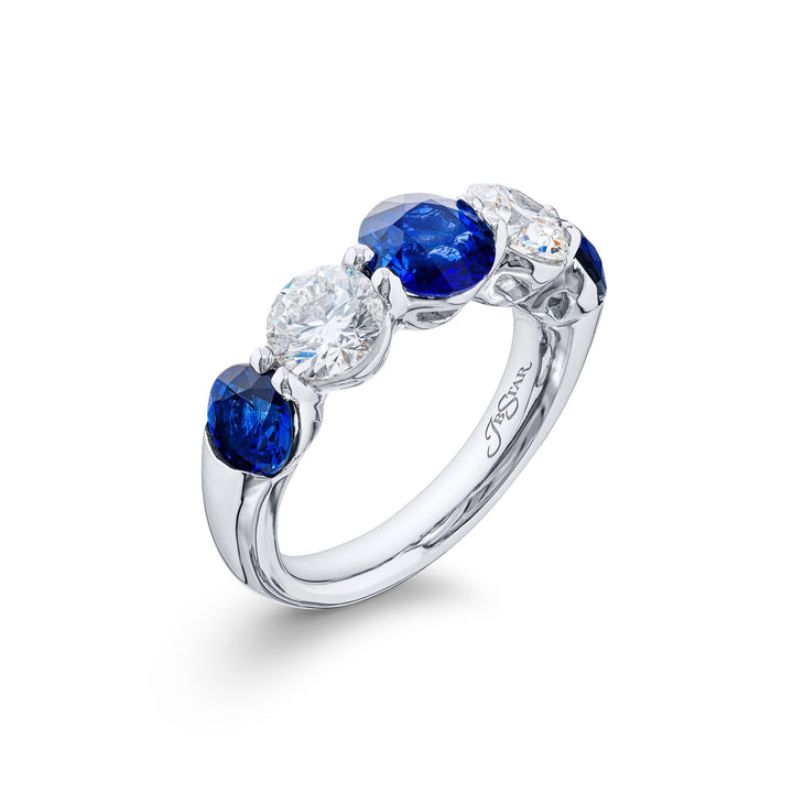 2=1.40ctw Round Diamond, 3=2.90ctw Round Blue Sapphire Platinum Band