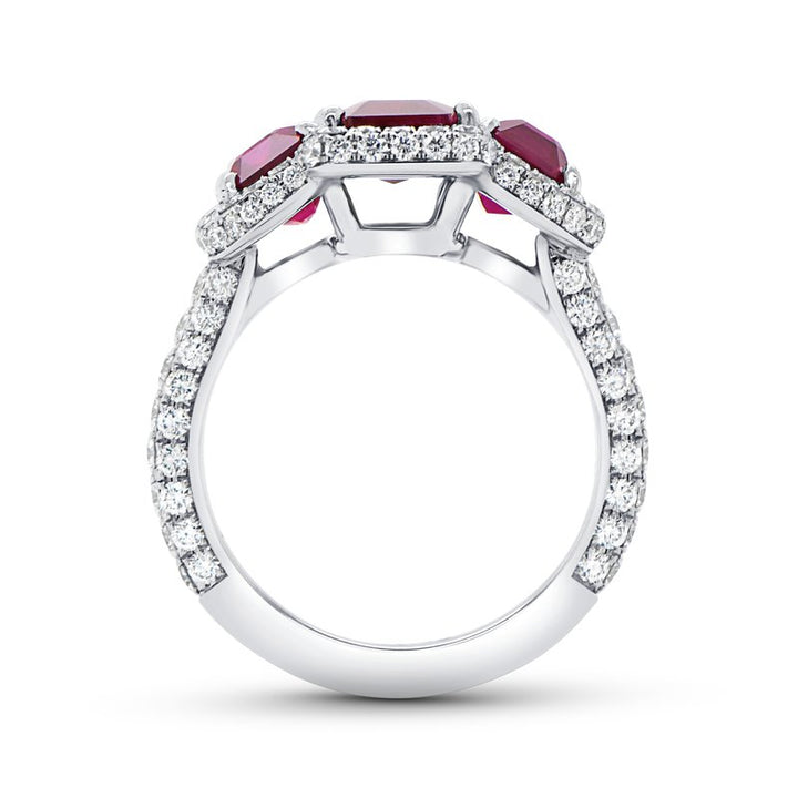 Diamond Halo Emerald Cut Ruby Ring
