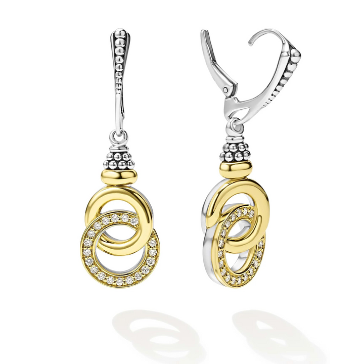 Two-Tone Interlocking Diamond Drop Earrings