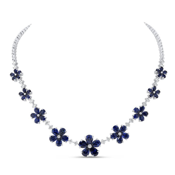 Diamond and Blue Sapphire Floral Choker Necklace