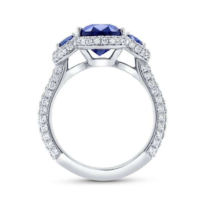 Three-Stone Oval Shaped Blue Sapphire Ring
