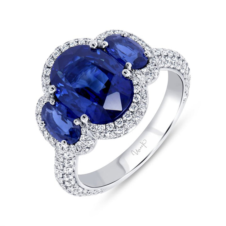 Three-Stone Oval Shaped Blue Sapphire Ring