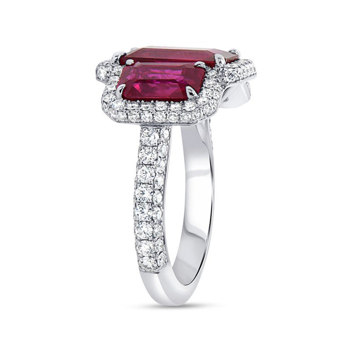Diamond Halo Emerald Cut Ruby Ring