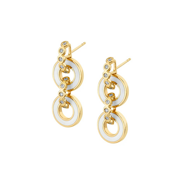 0.30ctw Diamond & White Enamel Arch Drop Earrings