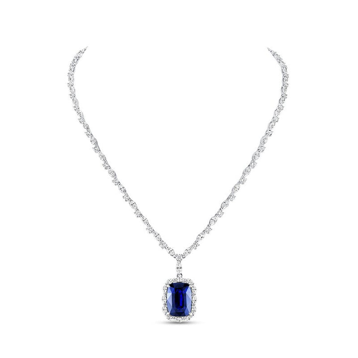 Halo Cushion Cut Blue Sapphire Choker Pendant