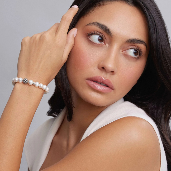 Pearl Silver Station Bead Bracelet