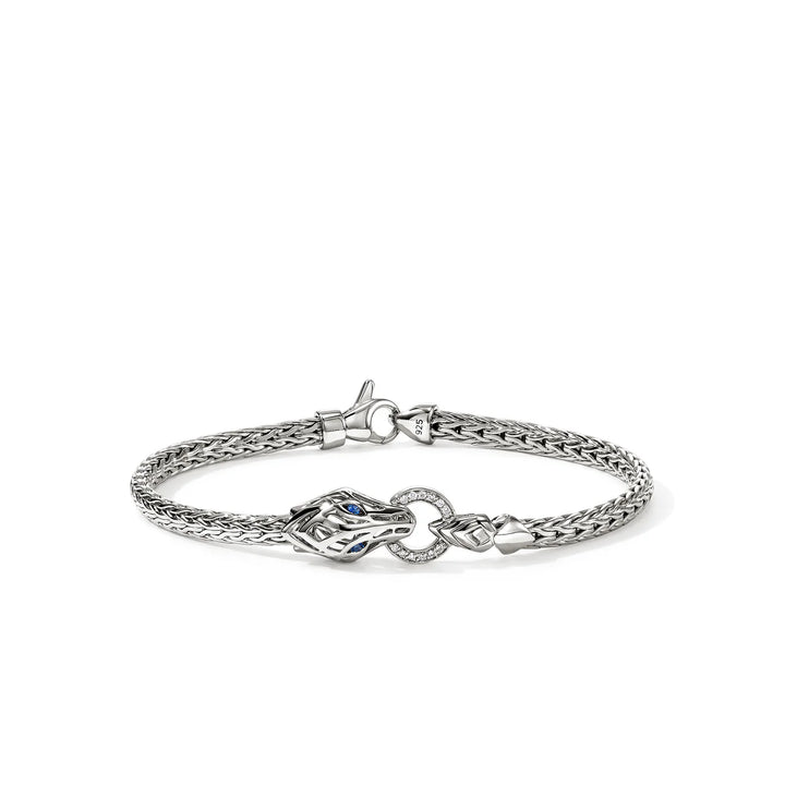 Sterling Silver, Blue Sapphires and Diamonds Naga Bracelet