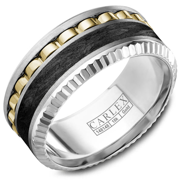 14K Yellow and White Gold with Forged Carbon Fiber