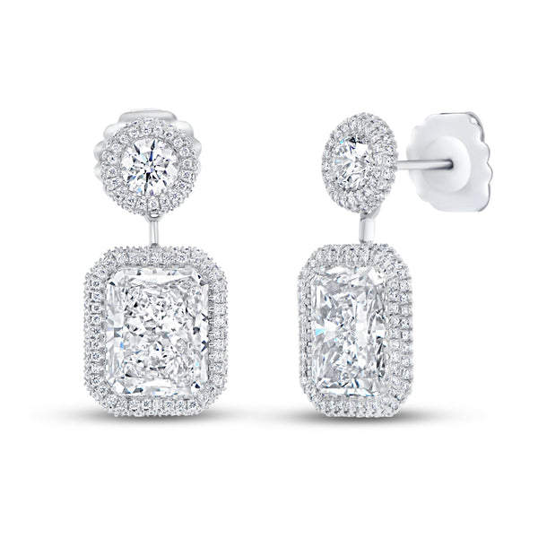 12.37ctw Radiant and Round Cut Diamond Drop Earrings