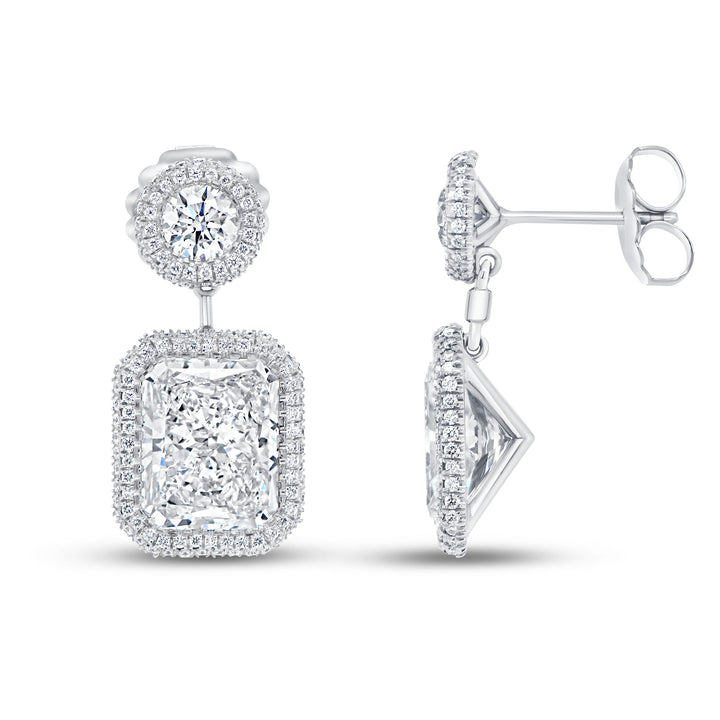 12.37ctw Radiant and Round Cut Diamond Drop Earrings