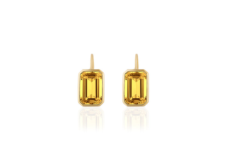 Citrine Emerald Cut Earrings on Wire