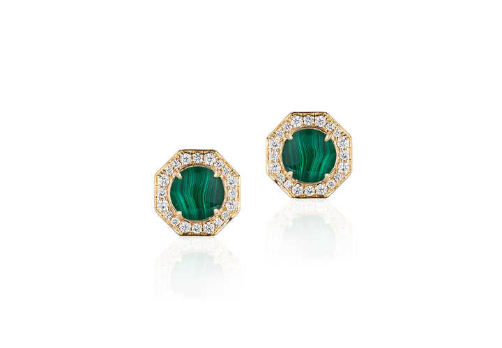 Malachite and Diamond stud earrings in 18K gold