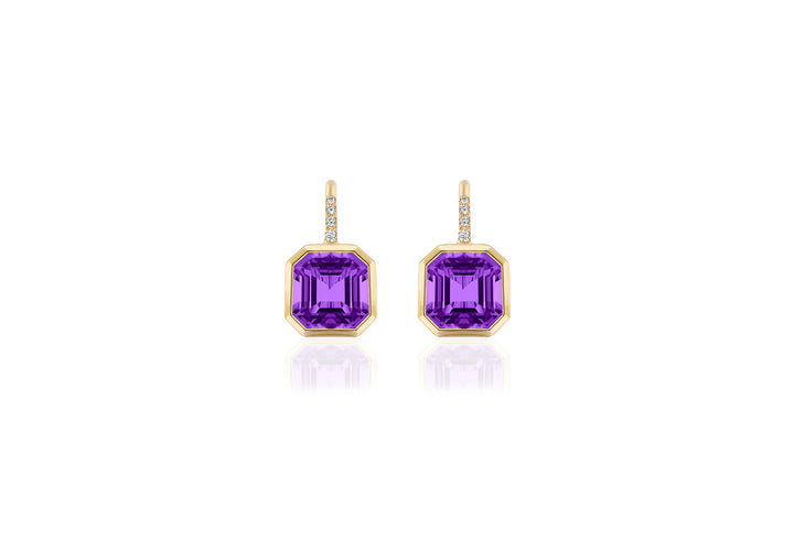 Amethyst Asscher Cut & Diamond Earrings on Wire