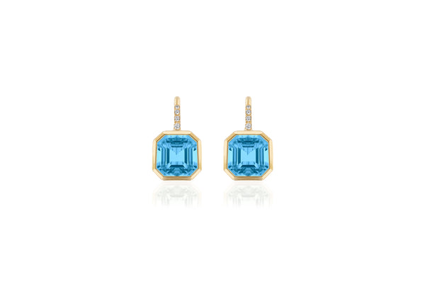 Blue Topaz Asscher Cut & Diamond Earrings on Wire