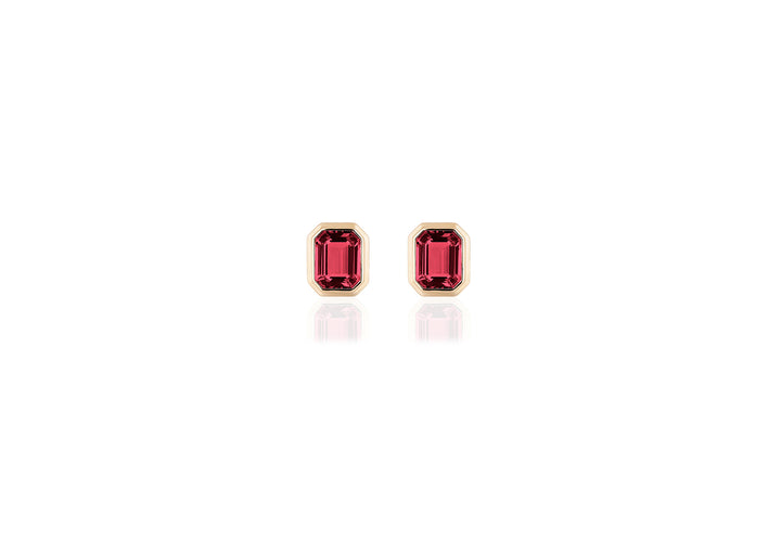 Garnet Emerald Cut Bezel Set Stud Earrings