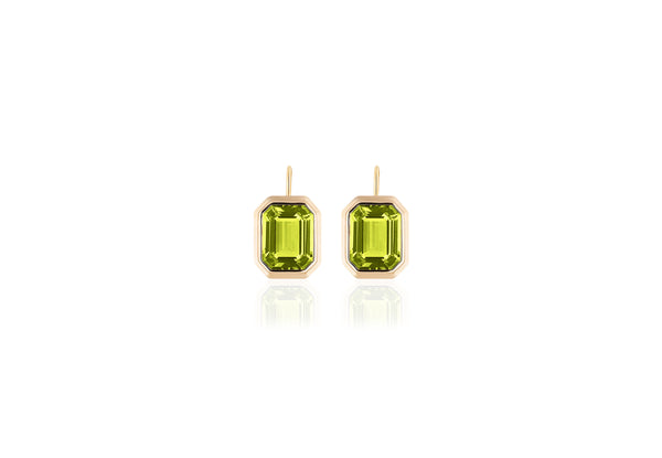 Peridot Emerald Cut Bezel Set Earrings