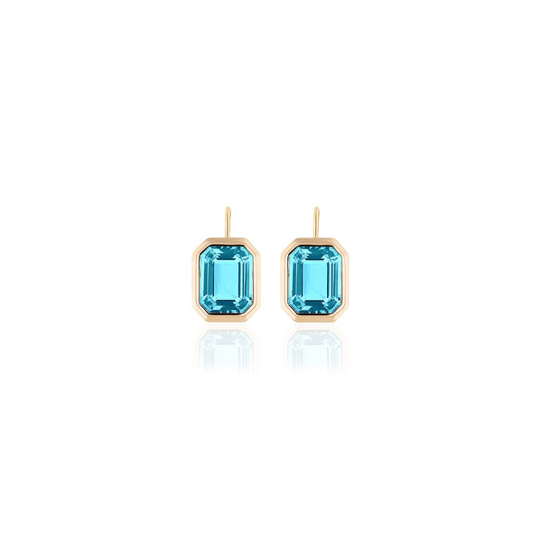 Blue Topaz Emerald Cut Bezel Set Earrings