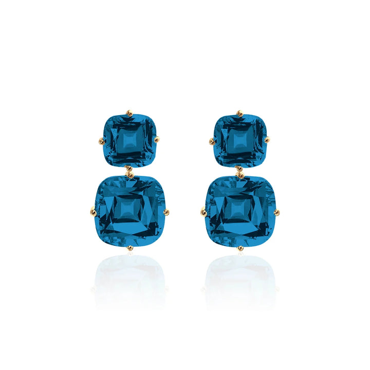 London Blue Double Cushion Drop Earrings