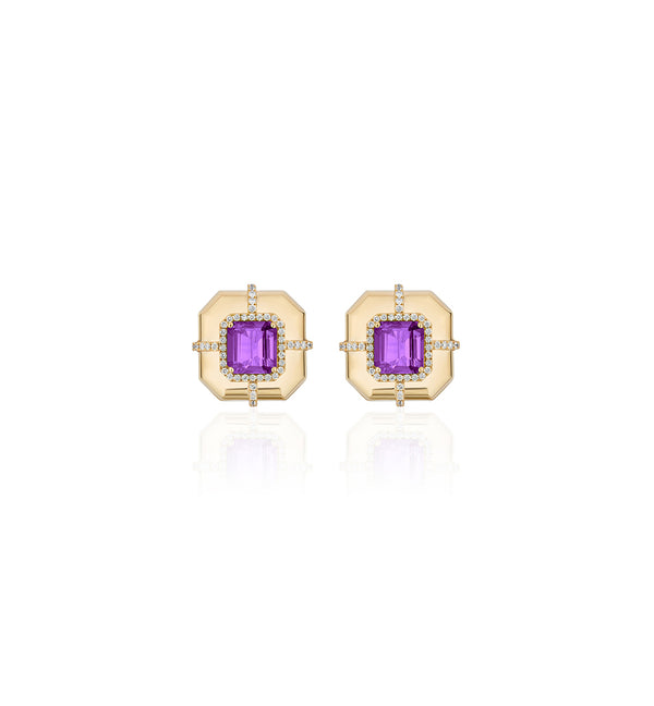 0.22ctw Diamond and Amethyst Medallion Stud Earrings