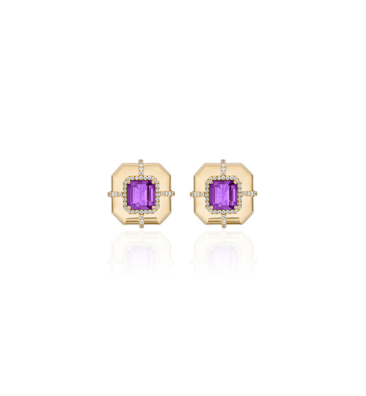 0.22ctw Diamond and Amethyst Medallion Stud Earrings