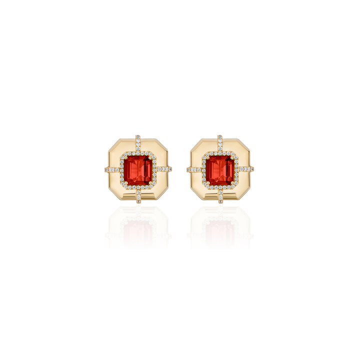 0.22ctw Diamond and Garnet Medallion Stud Earrings