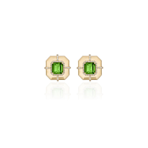 0.22ctw Diamond and Peridot Medallion Stud Earrings