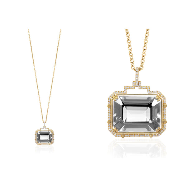 Emerald Cut Rock Crystal Halo Necklace