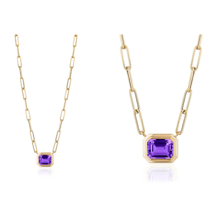 Amethyst Emerald Cut East-West Pendant