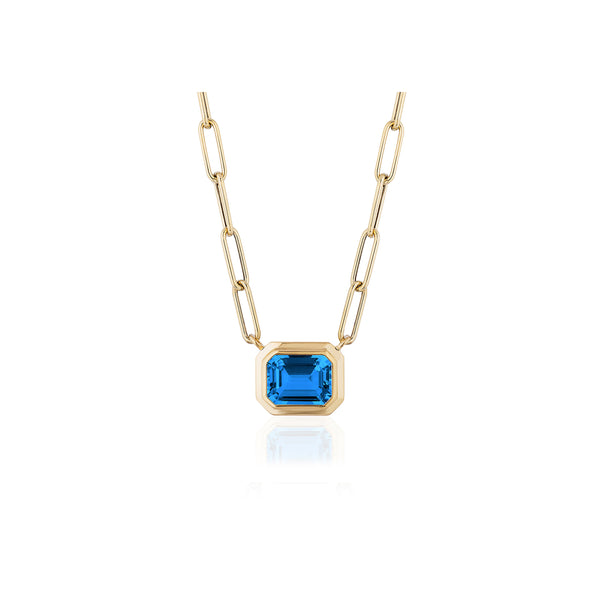 London Blue Topaz Emerald Cut East-West Pendant