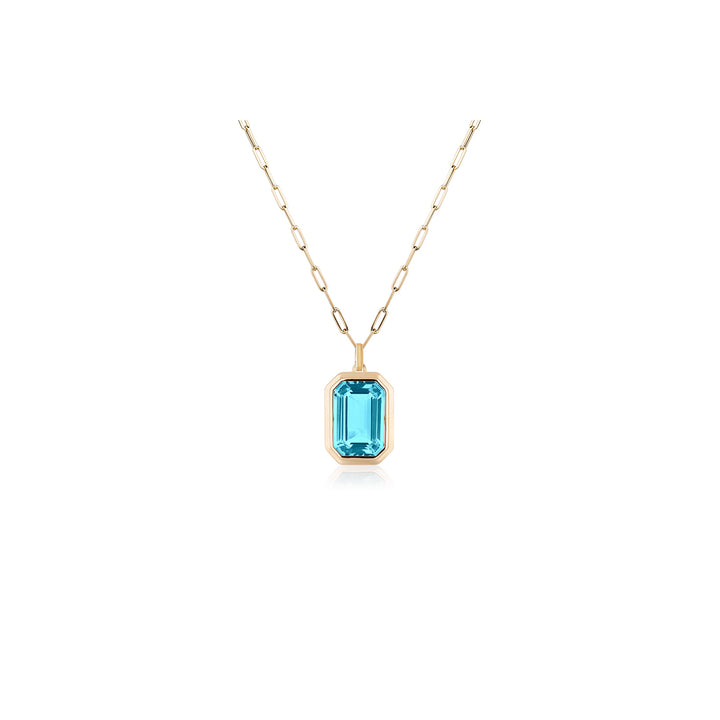 Blue Topaz Emerald Cut Bezel Set Pendant