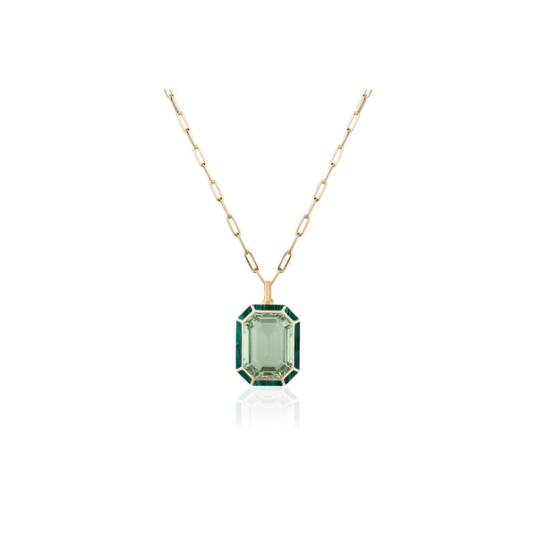 Blue Topaz Emerald Cut Bezel Set Pendant