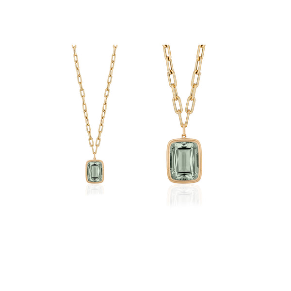 Prasiolite Bezel Set Cushion-Cut Pendant