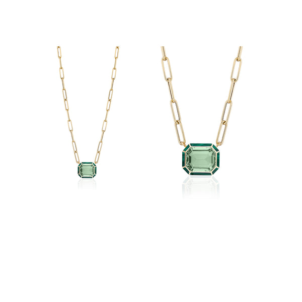 Prasiolite & Malachite Inlay Emerald Cut Pendant